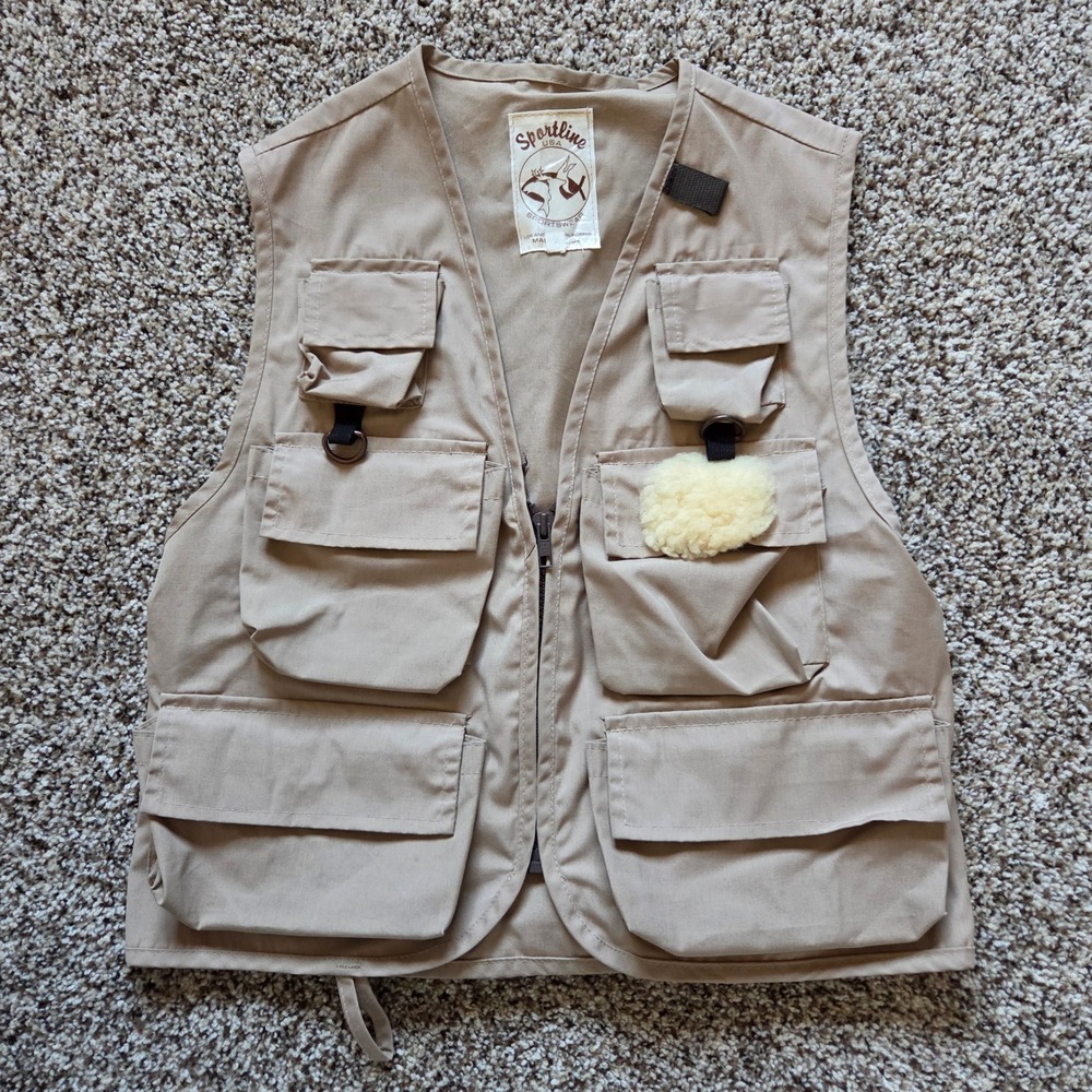 Sportline USA Vintage Fishing Vest Tan Utility Multi Pocket Gorpcore Size 16